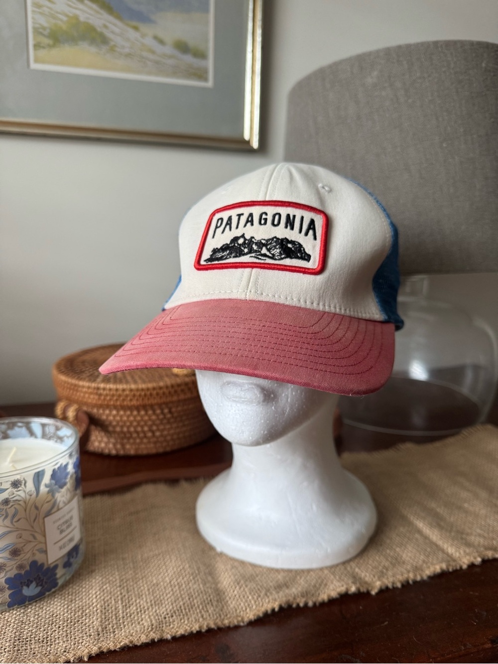 Patagonia White, Blue & Red Trucker Hat